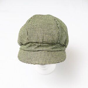 Upcycled from Vintage Material Neon and Black Checkered Wool Newsboy